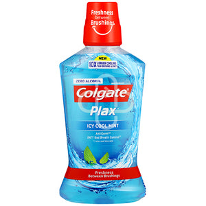 Colgate Plax Icy Cool Mint Mouthwash 500ml is an alcohol-free mouthwash that offers 12 hours of protection against 99.9% of germs and plaque.